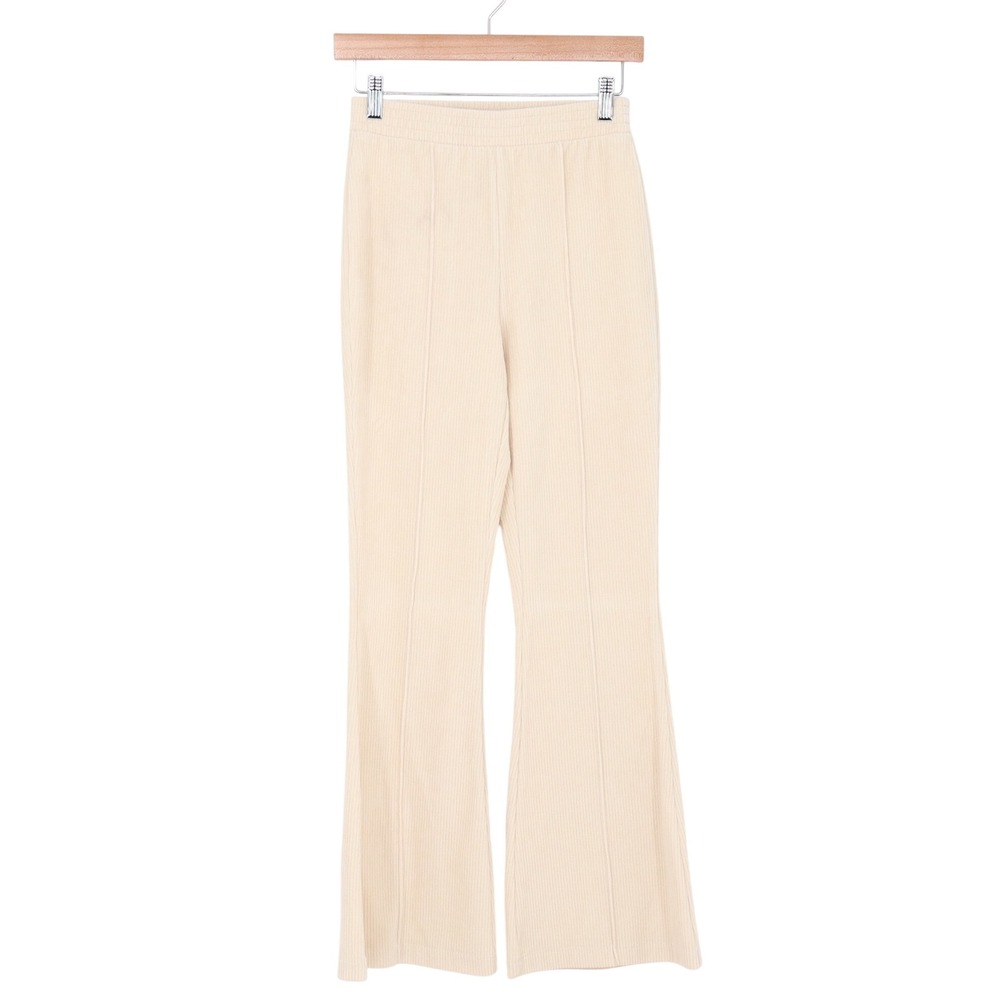 Aerie Pants Womens XS Flare Corduroy Cream High Waisted Seam Front Excellent